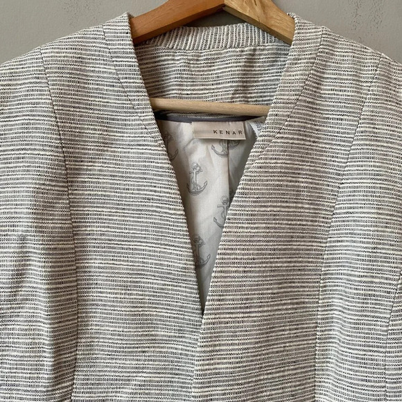 KENAR Nordstrom Womens Large Long Sleeve Striped Linen Career Blazer Jacket Chic - Picture 5 of 16